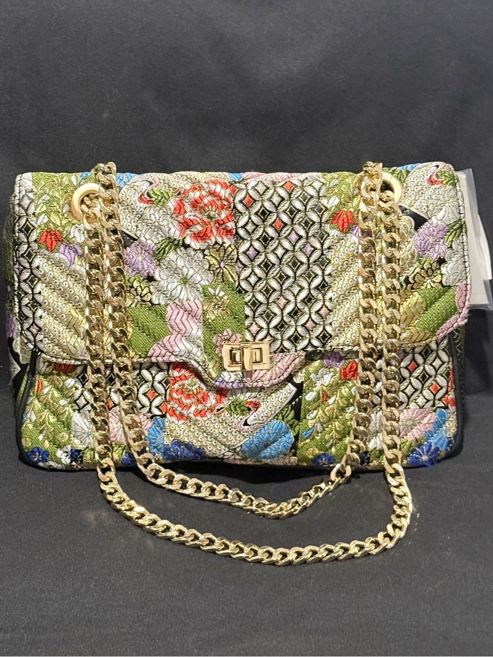 Steve Madden Embroidered Floral Chain Strap Shoulder Bag